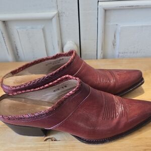 Lucchese Burgundy Leather Mules